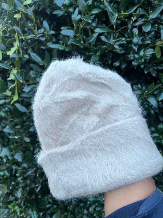 Beige Fuzzy Beanie