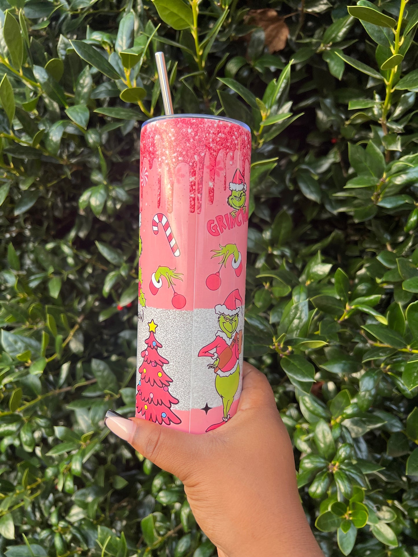 Pink Grinch “My day” Tumbler