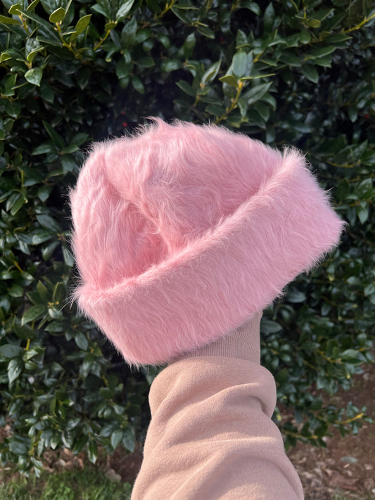 Light pink fuzzy beanie