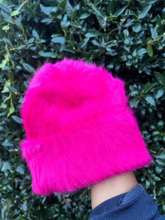 Pink Fuzzy Beanie